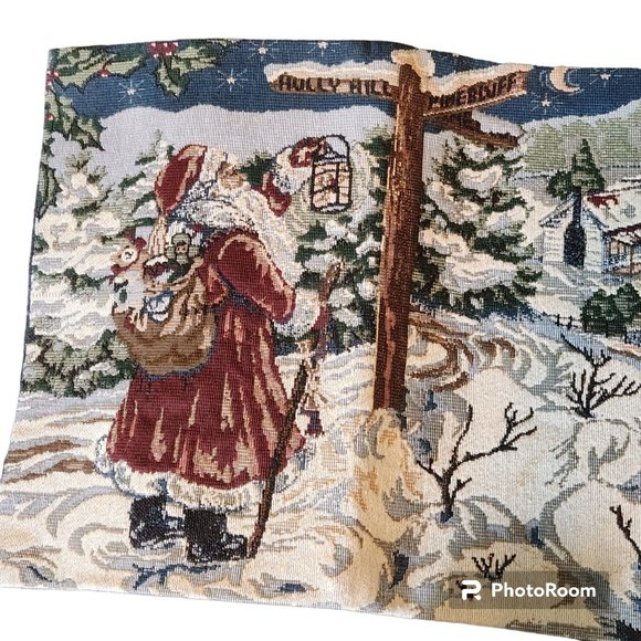 Christmas Tapestry Table Runner 12" W x 33.5" L Crossroad Santa Made In The USA - Picture 2 of 6